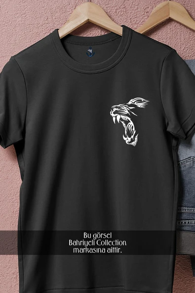 Oversize Kükreyen Aslan Çizgileri Cep Tasarımlı Unisex T-Shirt - Resim 5