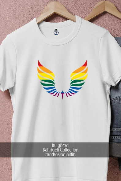Oversize Wings Lgbt Colors  Tasarımlı Unisex T-Shirt - Resim 4
