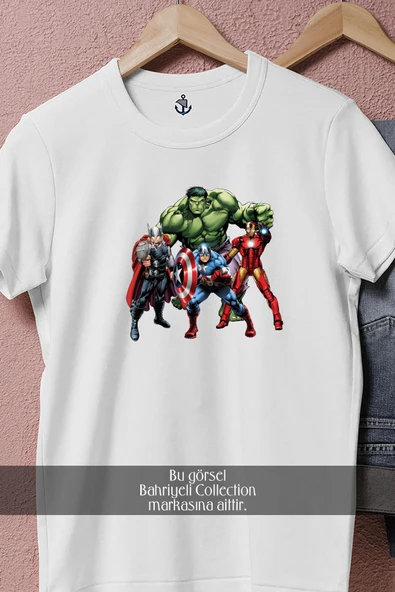 Oversize Thor, Captain America, Iron-Man And Hulk  Tasarımlı Unisex T-Shirt - Resim 3