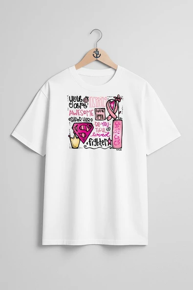 Oversize Breast Cancer Awareness Month Göğüs Tasarımlı Unisex T-Shirt - Resim 5