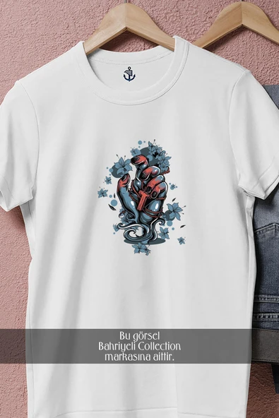 Oversize Human Hand İllustration With Flowers  Tasarımlı Unisex T-Shirt - Resim 2