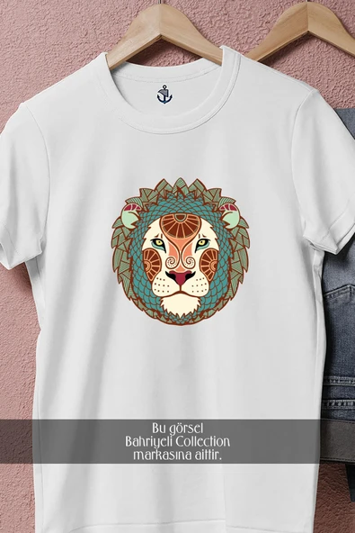 Oversize Motifli Aslan Başı  Tasarımlı Unisex T-Shirt - Resim 2