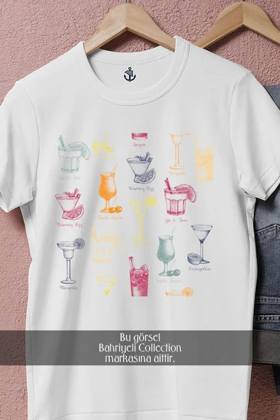 Oversize Kokteyller  Tasarımlı Unisex T-Shirt - 8