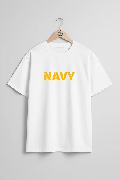 Oversize Navy Yazısı Göğüs ve Sırt Tasarımlı Unisex T-Shirt - Resim 10
