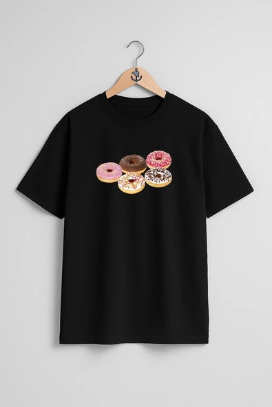 Oversize Donut Ve Kruvasan Göğüs Tasarımlı Unisex T-Shirt - Resim 11