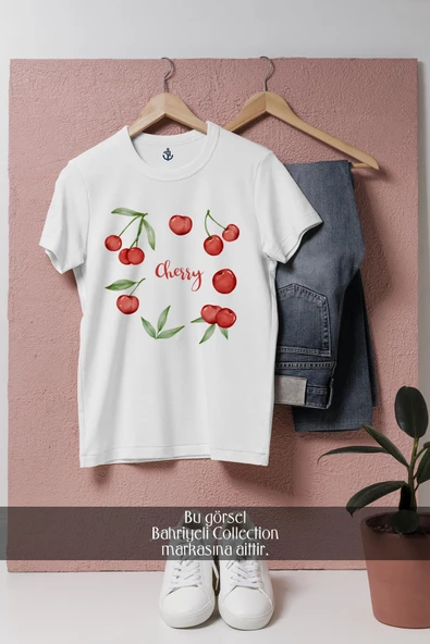 Oversize Cherry Kiraz Double  Tasarımlı Unisex T-Shirt - Resim 7