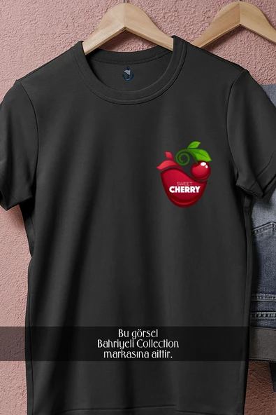 Oversize Sweet Cherry  Cep Tasarımlı Unisex T-Shirt - Resim 11