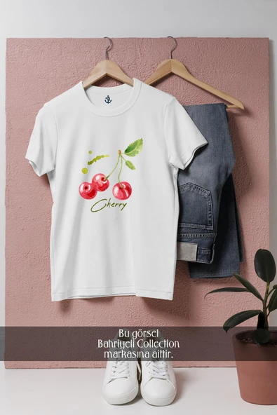 Oversize Cherry Vektörel  Tasarımlı Unisex T-Shirt - Resim 7