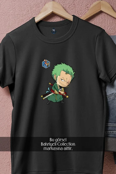 Oversize Green-Haired One Piece Character Caricature  Tasarımlı Unisex T-Shirt - Resim 5
