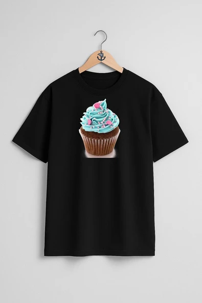 Oversize Cupcake Göğüs Tasarımlı Unisex T-Shirt - Resim 11