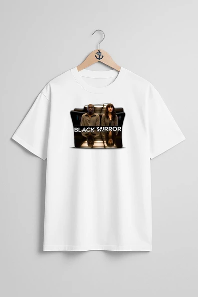Oversize Black Mirror Göğüs Tasarımlı Unisex T-Shirt - Resim 7