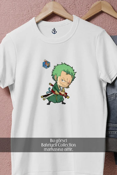 Oversize Green-Haired One Piece Character Caricature  Tasarımlı Unisex T-Shirt - Resim 2