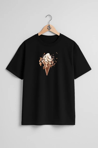 Oversize İce Cream With Chocolate Drizzle Dondurma Göğüs Tasarımlı Unisex T-Shirt - Resim 11