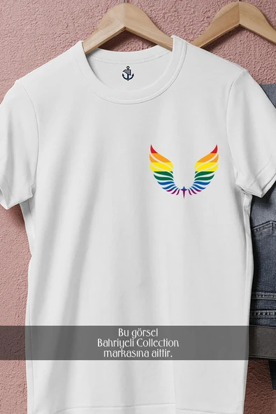 Oversize Wings Lgbt Colors  Cep Tasarımlı Unisex T-Shirt - Resim 4