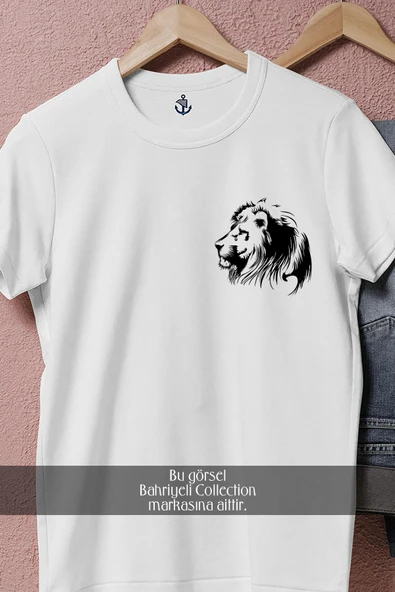 Oversize Yan Profil Aslan Cep Tasarımlı Unisex T-Shirt - Resim 4