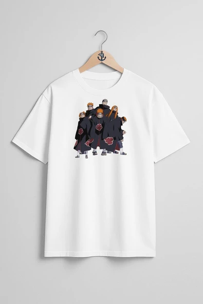 Oversize Naruto Akatsuki İllustration, Naruto Shippuden Göğüs Tasarımlı Unisex T-Shirt - Resim 3