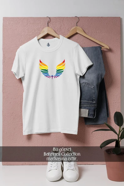 Oversize Wings Lgbt Colors  Tasarımlı Unisex T-Shirt - Resim 2