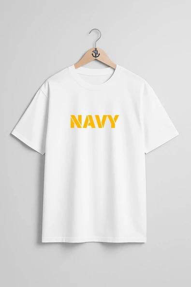 Oversize Navy Yazısı Göğüs ve Sırt Tasarımlı Unisex T-Shirt ürün görseli
