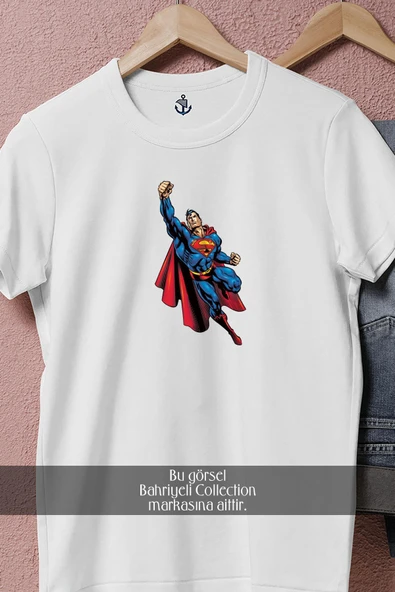 Oversize Superman İllustration  Tasarımlı Unisex T-Shirt - Resim 3