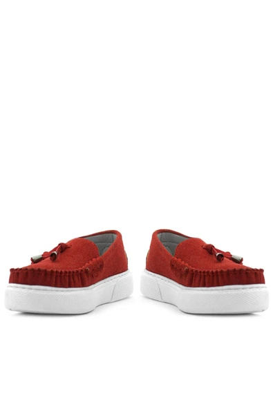 Rakerplus Kırmızı Süet Ekstra Hafif Çocuk Makosen Ayakkabı - Resim 9