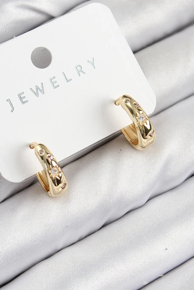 Pirinç Zirkon Taşlı Halka Model Gold Renk Kadın Küpe - TJ-BKP11075 ürün görseli 1