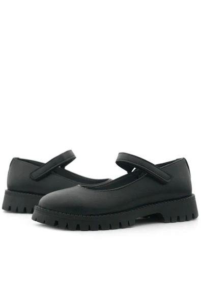 Rakerplus Siyah Mat Cırtlı Kalın Tabanlı Kız Çocuk Okul Ayakkabısı - 7
