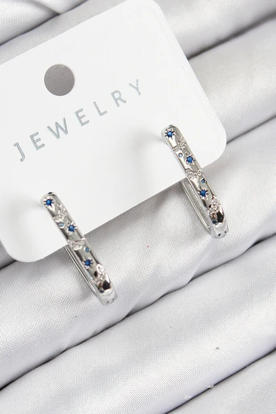 Pirinç Zirkon Taşlı Çiçek Desenli Model Gümüş Renk Kadın Küpe - TJ-BKP11061 ürün görseli 1