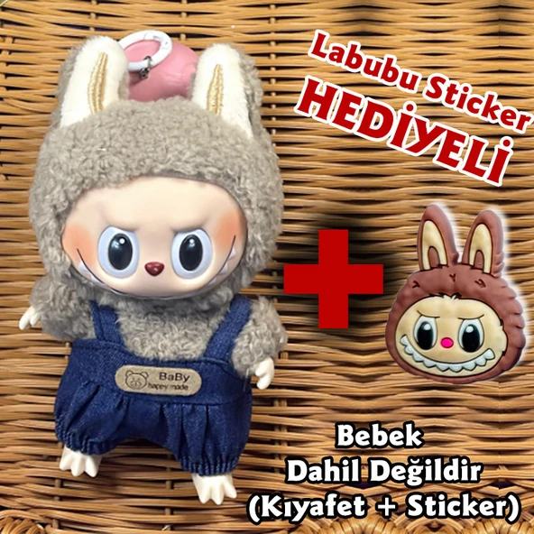 Labubu Kıyafeti ve Sticker (Bebek dahil değildir) (Mavi Tulum) - 1
