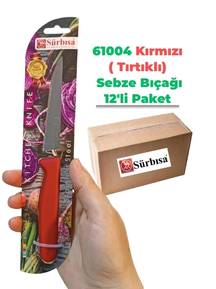 Sürbisa 61004 Sebze Bıçağı Kırmızı Lz1 Koli (12 adet Tırtıklı ) - 1