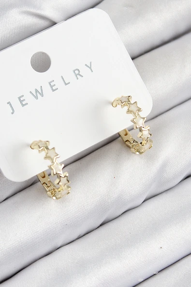 Pirinç Zirkon Taşlı Yıldız Model Gold Renk Kadın Küpe - TJ-BKP11066 ürün görseli