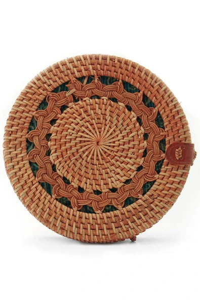 El Yapımı Hasır Rattan Desenli Yuvarlak Kutu Çanta - Resim 2