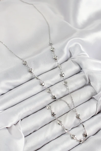 Pirinç Zirkon Taşlı Kalp Model Gümüş Renk Y Kolye - TJ-BKO10456 - Resim 2