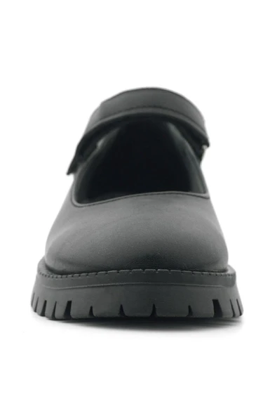 Rakerplus Siyah Mat Cırtlı Kalın Tabanlı Kız Çocuk Okul Ayakkabısı - 3