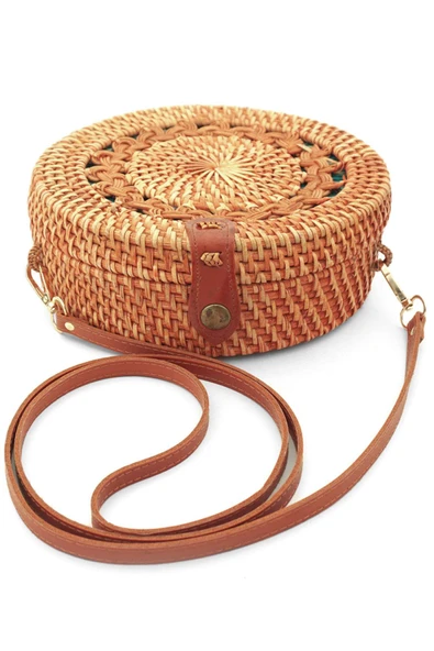El Yapımı Hasır Rattan Desenli Yuvarlak Kutu Çanta ürün görseli
