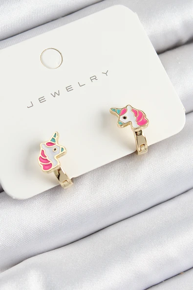 Pirinç Unıcorn Model Gold Renk Çocuk Küpe - TJ-BKP10905 ürün görseli 1