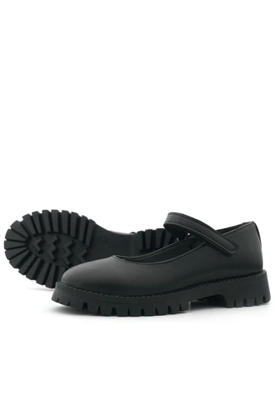 Rakerplus Siyah Mat Cırtlı Kalın Tabanlı Kız Çocuk Okul Ayakkabısı - 6