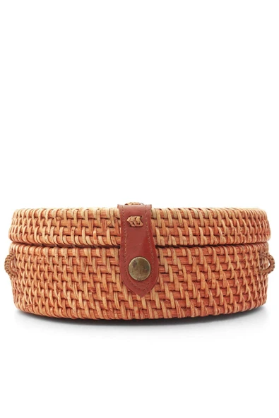 El Yapımı Hasır Rattan Desenli Yuvarlak Kutu Çanta - Resim 3