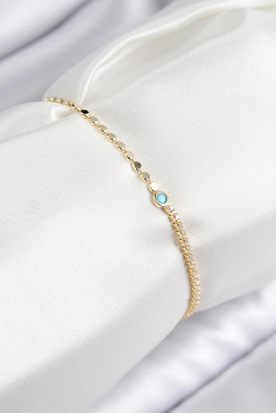 Pirinç Zirkon Taşlı Boncuk Model Ezme Zincir Gold Renk Kadın Bileklik - TJ-BB7597 ürün görseli 1