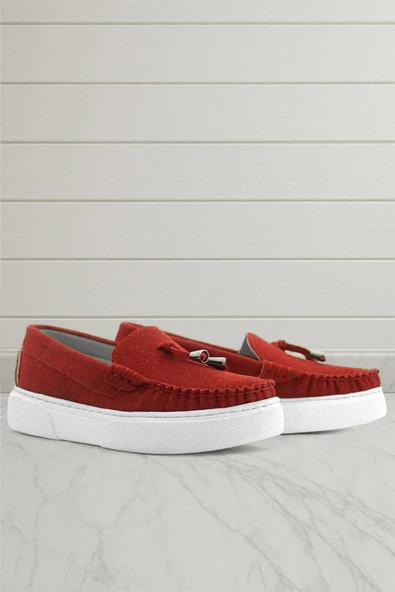 Rakerplus Kırmızı Süet Ekstra Hafif Çocuk Makosen Ayakkabı ürün görseli