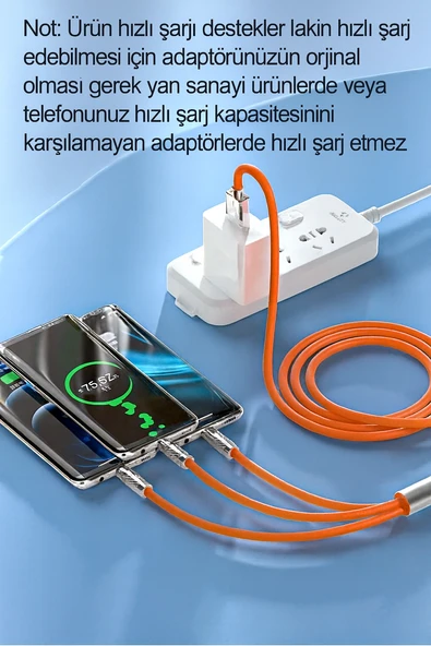 3'ü 1 Arada 120W Destekli Hızlı Şarj Kablosu  TypeC iPhone, Micro USB - 7