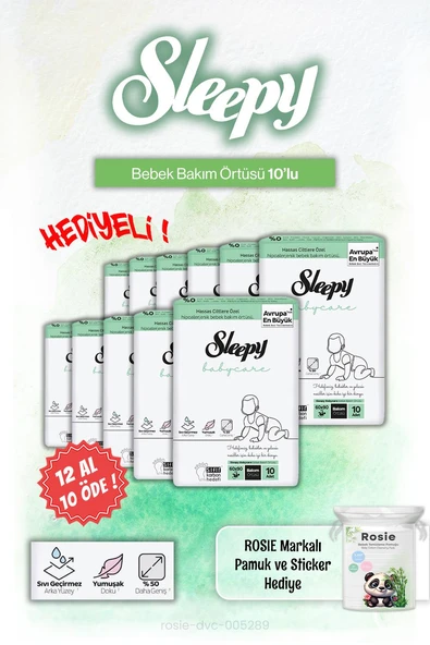 12 AL 10 ÖDE Sleepy Babycare 10'lu Bebek Bakım Örtüsü ve Rosie Pamuk Hediye ürün görseli