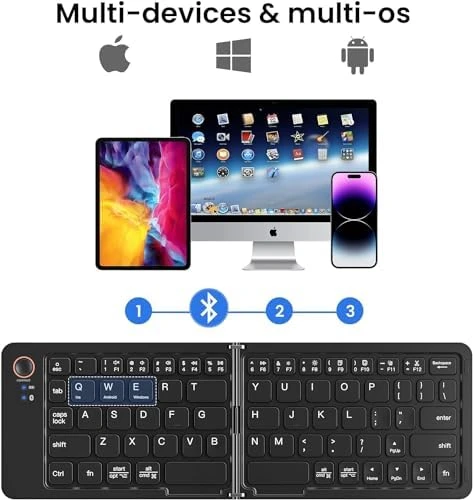 Mini Katlanabilir Bluetooth Klavye Taşınabilir ve Telefon Standı iPhone ile uyumlu iPad ile uyumlu Mac ile uyumlu Android Windows ile uyumlu Ultra İnce Alüminyum Seyahat Katlanır Siyah Z671 - Resim 6