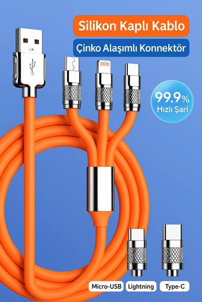 3'ü 1 Arada 120W Destekli Hızlı Şarj Kablosu  TypeC iPhone, Micro USB - 2