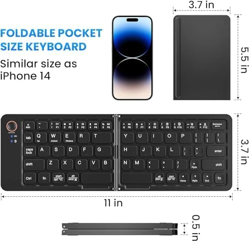 Mini Katlanabilir Bluetooth Klavye Taşınabilir ve Telefon Standı iPhone ile uyumlu iPad ile uyumlu Mac ile uyumlu Android Windows ile uyumlu Ultra İnce Alüminyum Seyahat Katlanır Siyah Z671 - Resim 5