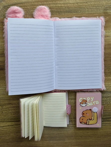 Çok Tüylü Hayvan Figürlü 80 Yaprak Çizgili Defter ve 2 Adet Capybara Kapibara Figürlü Not Defteri - 3