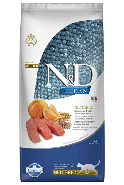 N & D Nd ocean Düşük Tahıllı Kısırlaştırılmış  Somon Balığı ve Portakallı Kısır Kedi Maması10kg - 4
