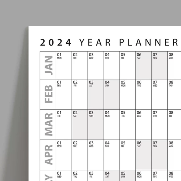 2026 Yıllık Planlayıcı Duvar Takvimi, Yatay Gri Renk Planlayıcı, 2026 Planlayıcı Takvim - Resim 2