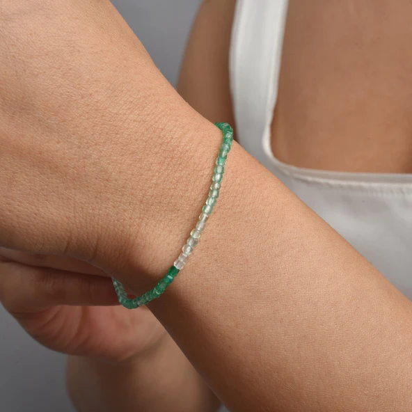 14 Ayar Altın Kaplama  Doğal Gölgeli Yeşil Oniks Minimal Gümüş Bileklik - BGS00105 ürün görseli 1