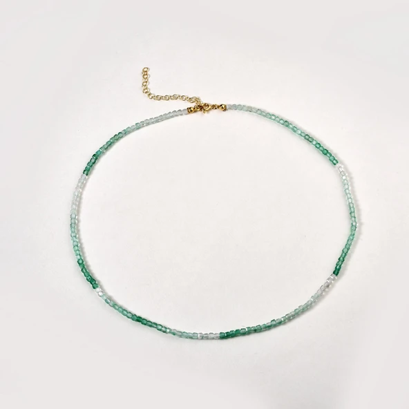 14 Ayar Altın Kaplama Doğal Gölgeli Yeşil Oniks Taşlı Minimal Gümüş Kolye - NGS00110 - 5