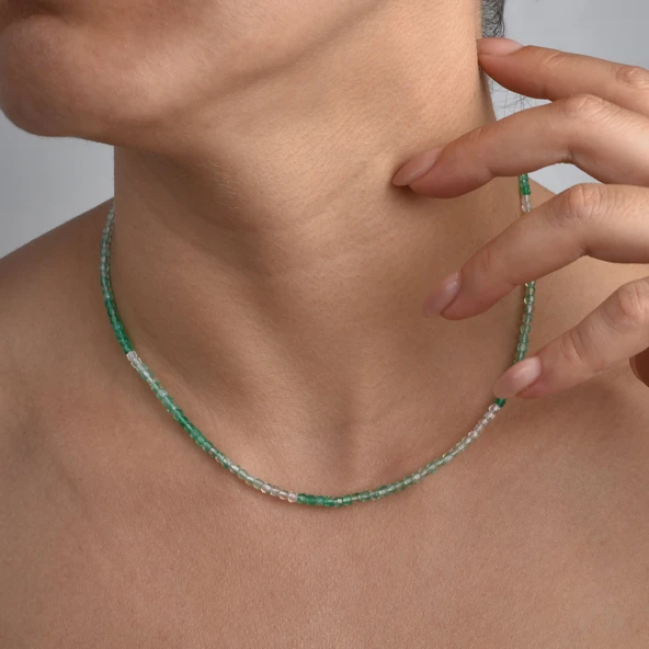 14 Ayar Altın Kaplama Doğal Gölgeli Yeşil Oniks Taşlı Minimal Gümüş Kolye - NGS00110 - 2